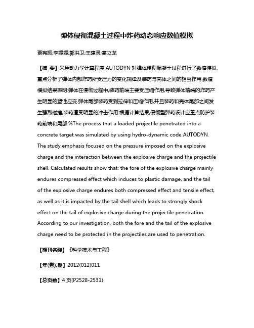弹体侵彻混凝土过程中炸药动态响应数值模拟