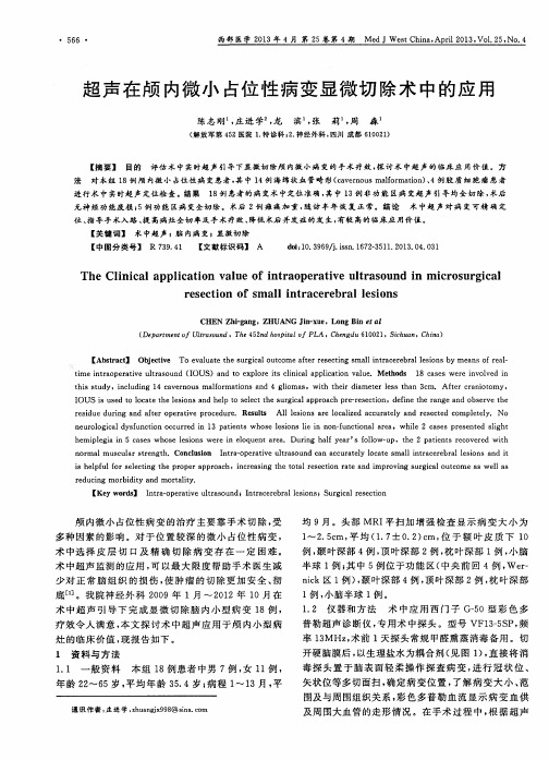 超声在颅内微小占位性病变显微切除术中的应用