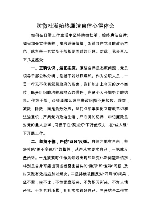 防微杜渐始终廉洁自律心得体会