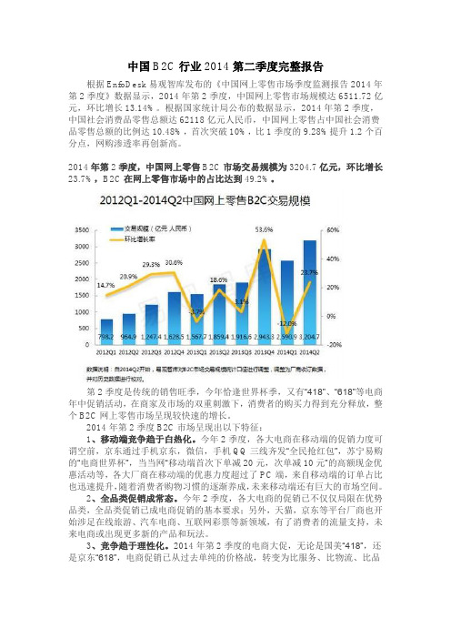 中国B2C行业2014第二季度完整报告