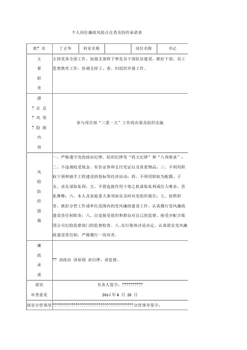个人岗位廉政风险点自查及防控承诺表
