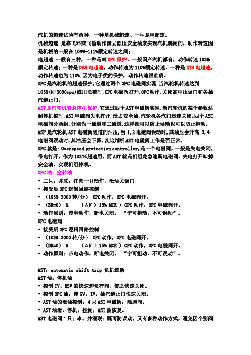 汽轮机OPC ASP AST分别代表什么