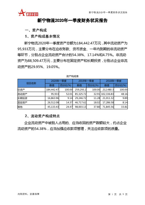 新宁物流2020年一季度财务状况报告