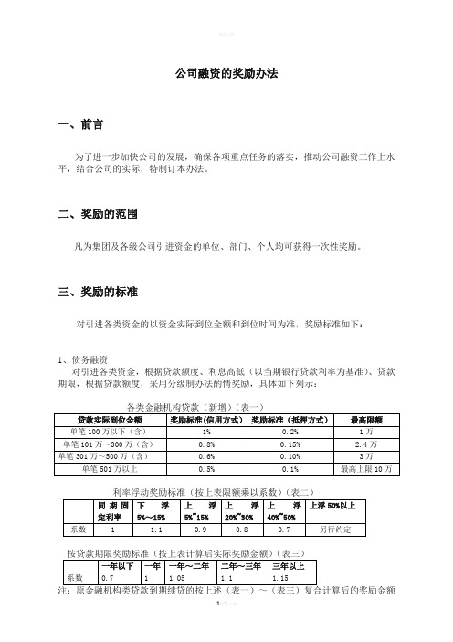 公司融资的奖励办法