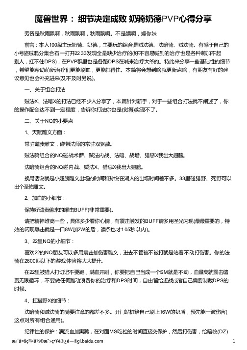 魔兽世界： 细节决定成败 奶骑奶德PVP心得分享