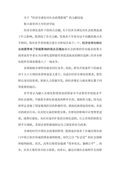 关于“经济全球化对社会政策影响”的文献综述