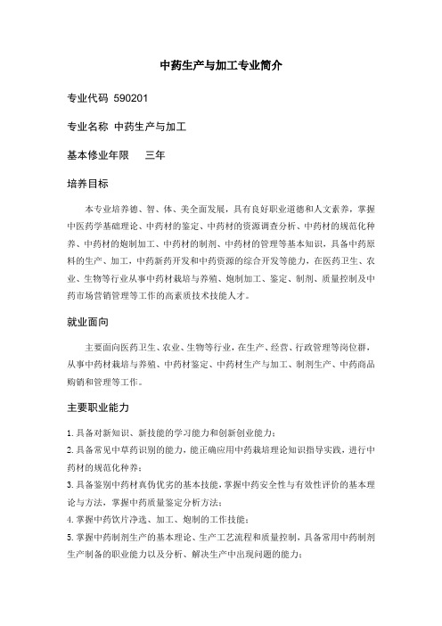 中药生产与加工专业简介