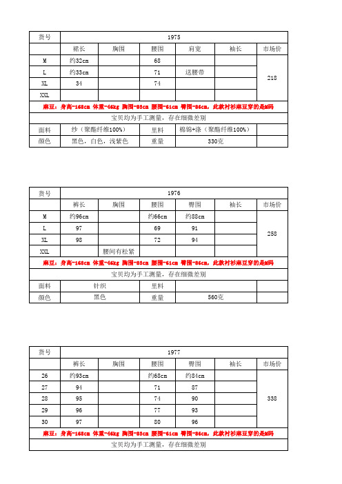 尺寸表