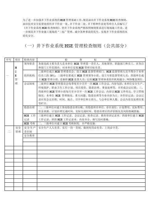 井下作业HSE检查细则