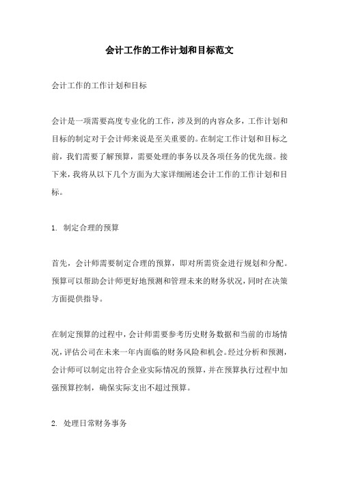 会计工作的工作计划和目标范文