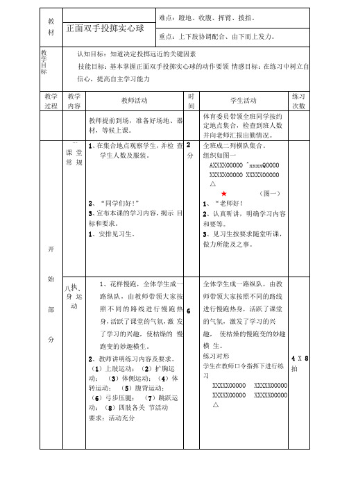 人教版小学《体育与健康》六年级上册《正面双手投掷实心球》教学设计