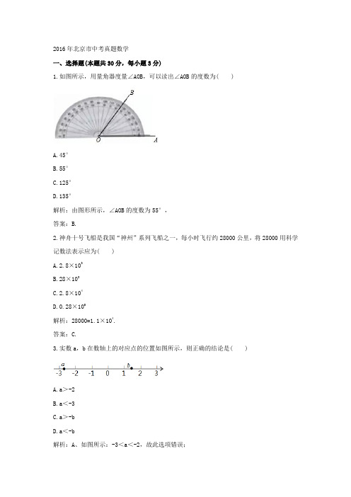 2016年北京市中考真题数学
