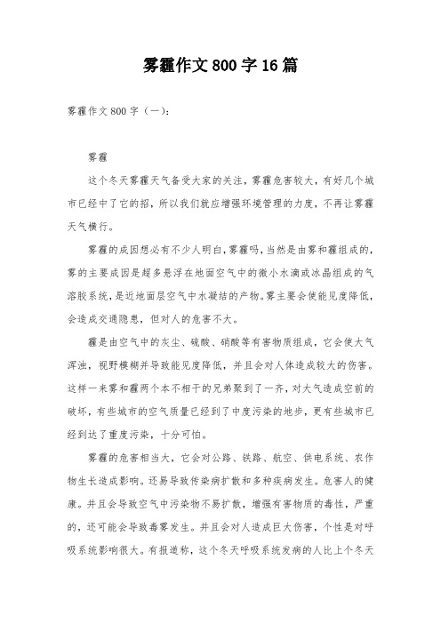 雾霾作文800字16篇