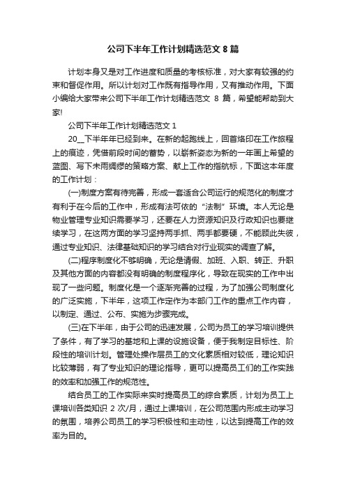 公司下半年工作计划精选范文8篇