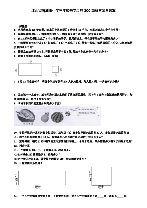 江西省鹰潭市小学三年级数学经典200题解答题含答案