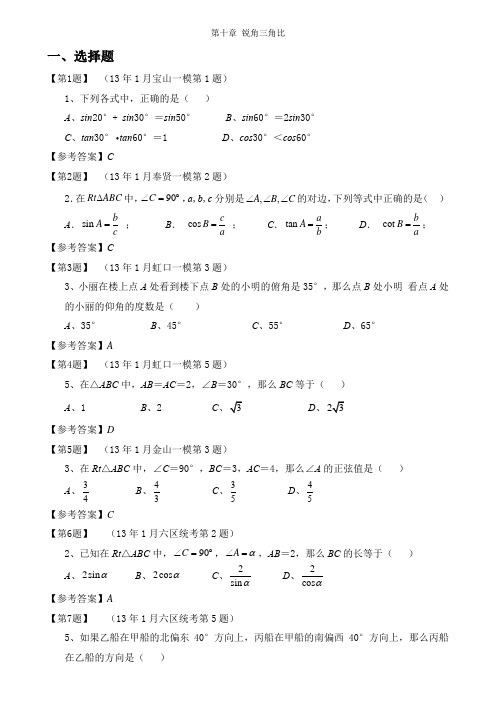 10锐角三角比参考答案