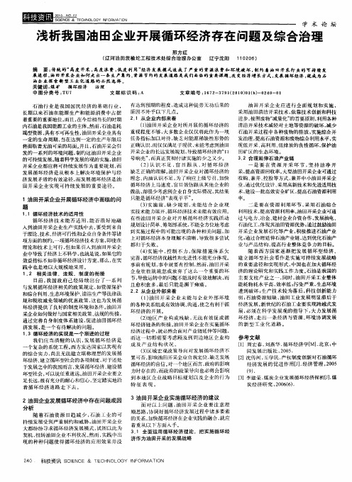 浅析我国油田企业开展循环经济存在问题及综合治理