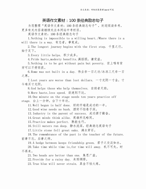 英语作文素材：100条经典励志句子.doc