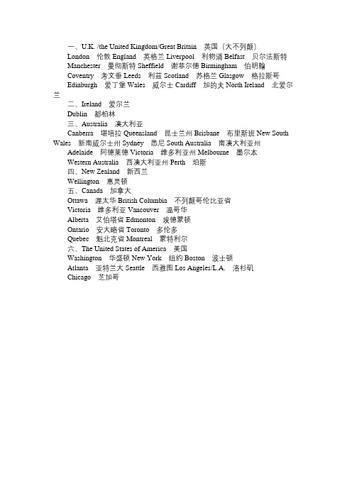 在四六级考试中出现概率较高的地名英语四级词汇