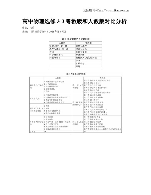 高中物理选修3-3粤教版和人教版对比分析