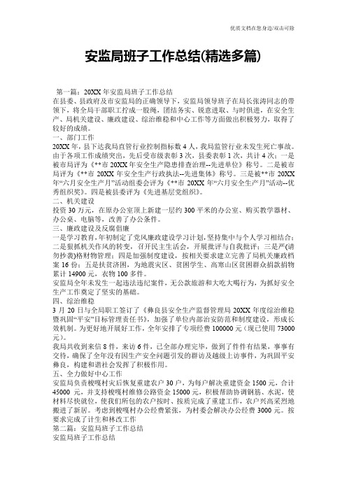 安监局班子工作总结(精选多篇)