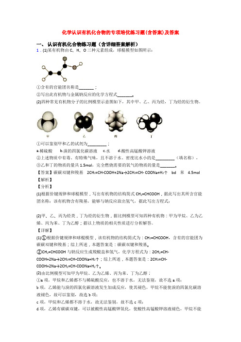 化学认识有机化合物的专项培优练习题(含答案)及答案