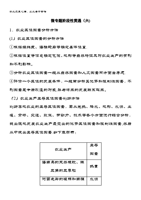 地理大二轮复习浙江选考讲义：专题六 区域产业活动 微专题阶段性贯通(六) 含答案