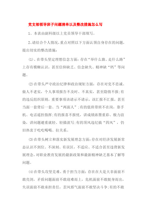 党支部领导班子问题清单以及整改措施怎么写
