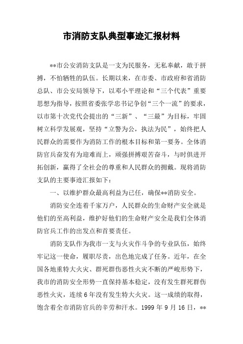 市消防支队典型事迹汇报材料