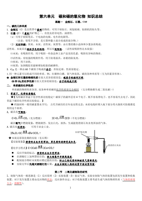 新人教版_九年级化学上册第六单元_碳和碳的氧化物_知识点总结