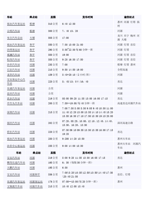 深圳至河源车次表