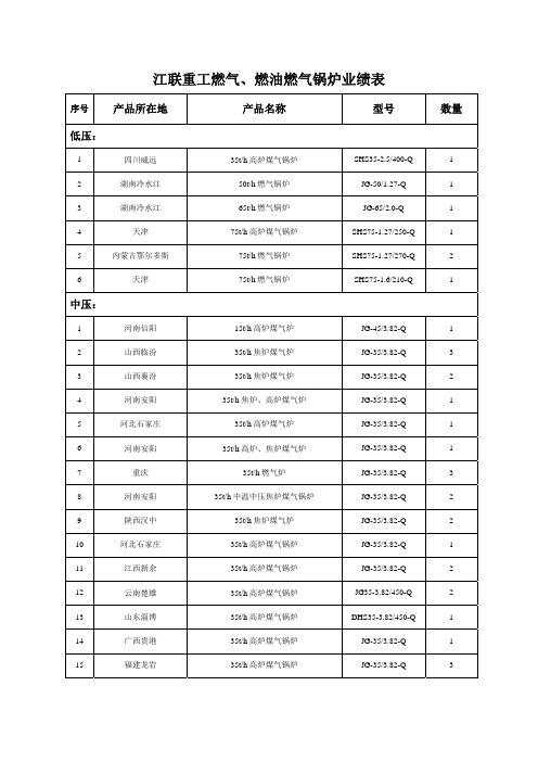 江联重工燃气燃油燃气锅炉业绩表