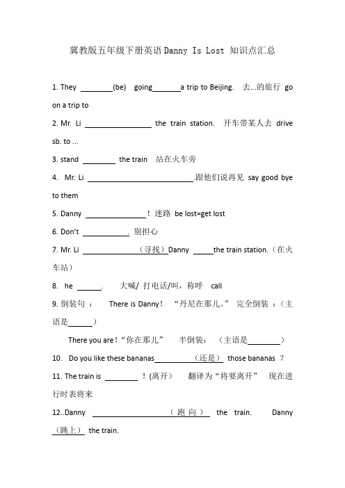 冀教版五年级下册英语Danny Is Lost 知识点汇总