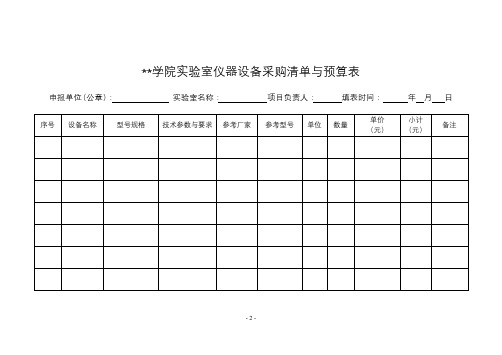 黄淮学院实验室仪器设备采购清单与预算表【模板】