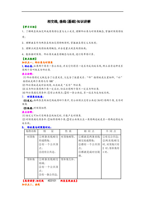 相交线,垂线(基础)知识讲解