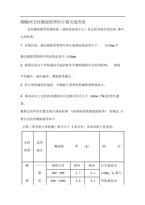 接触网支柱侧面限界的计算及选用表