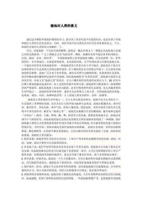 湿地对人类的意义