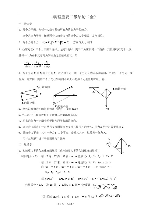 高中物理重要二级结论(全)