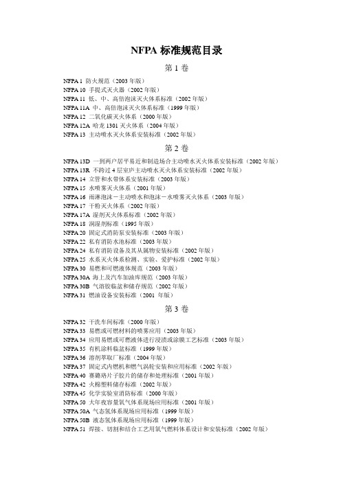 NFPA标准规范目录