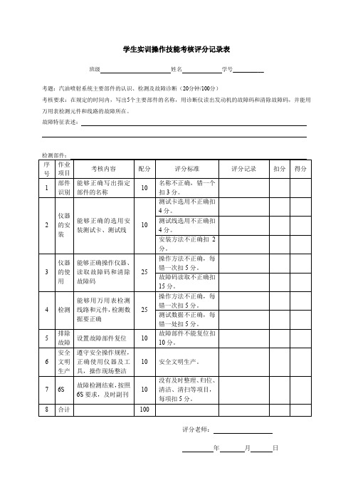 学生实训操作技能考核评分记录表