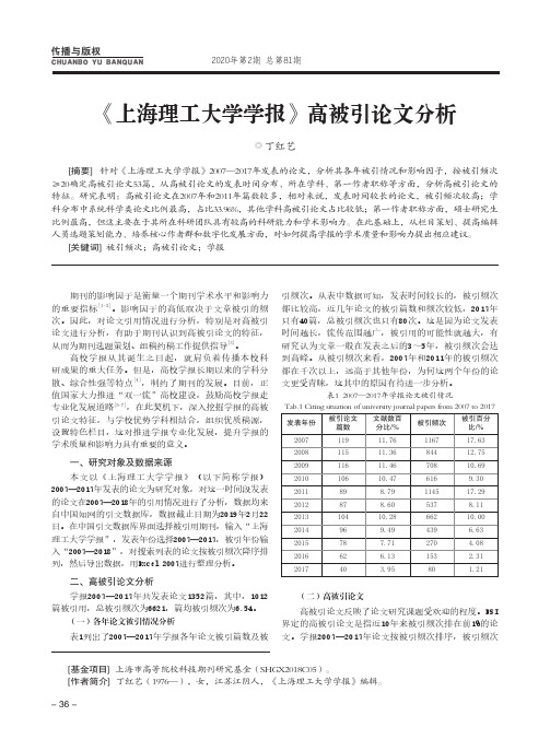 《上海理工大学学报》高被引论文分析