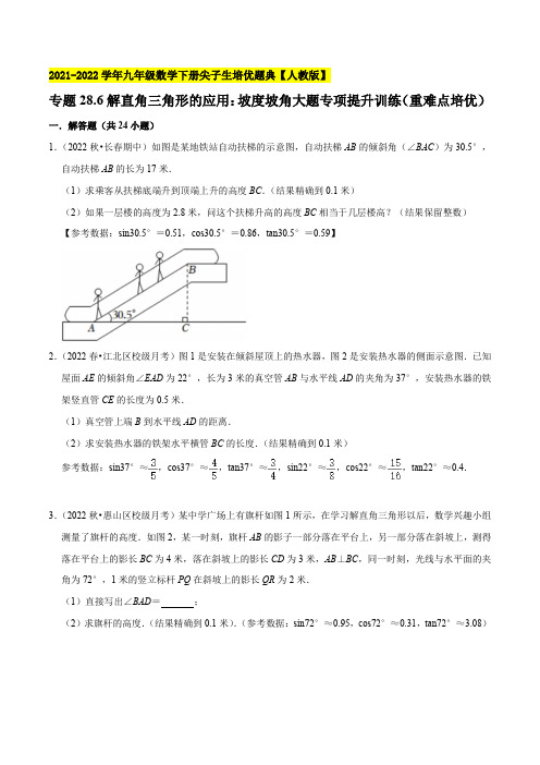 专题28.6解直角三角形的应用：坡度坡角大题专项提升训练(重难点培优)-2022-2023学年九年级