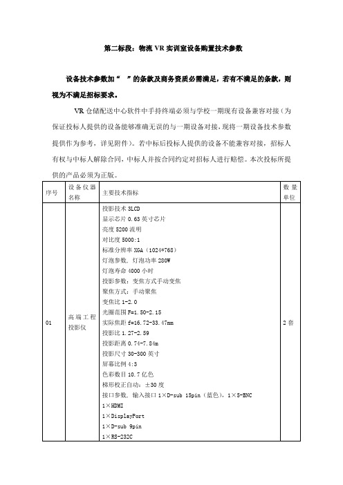 第二标段物流VR实训室设备购置技术参数