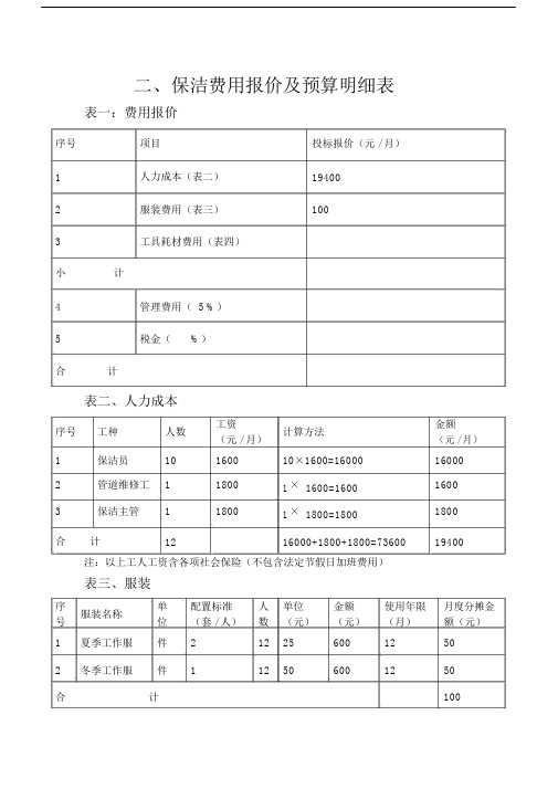 保洁费用报价及预算明细表--实用.docx