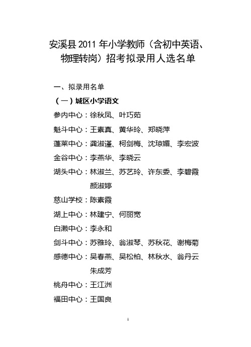 语、物理转岗)招考拟录用人选名单