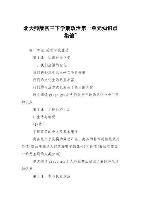 北大师版初三下学期政治第一单元知识点集锦~