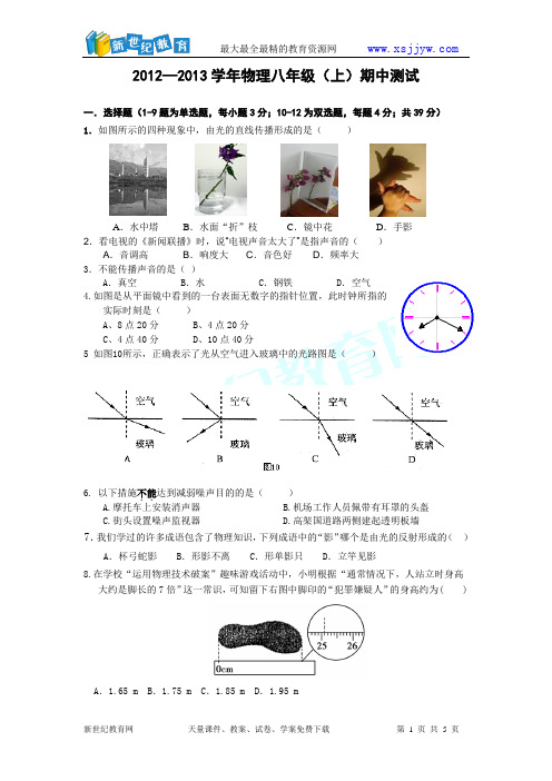 2012—2013学年 八年级物理(上)期中测试(答题卷)