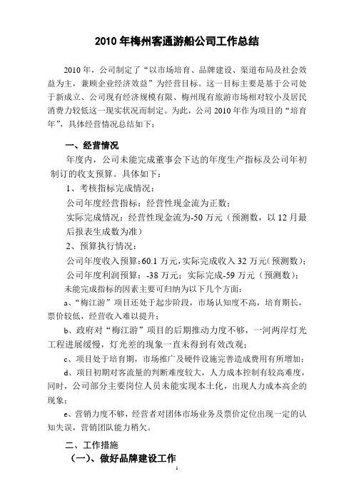 游船2010年公司年度工作总结