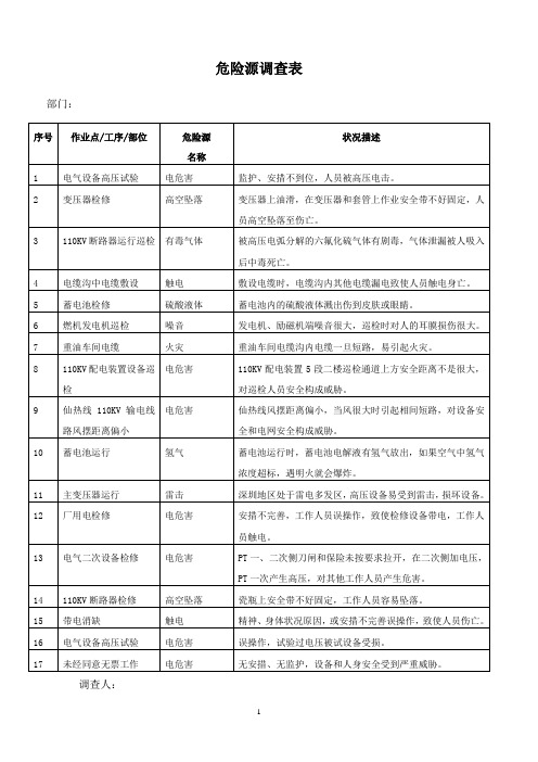 危险源辨识和风险评价(电气)