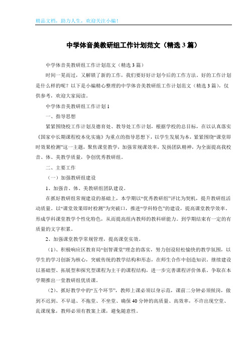 中学体音美教研组工作计划范文(精选3篇)